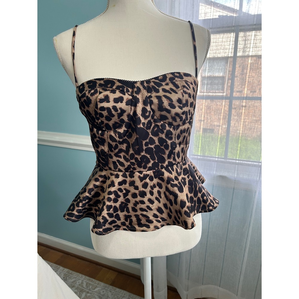 Edit by Nine Womens Leopard Print Peplum Bustier Top Tan Black Size M